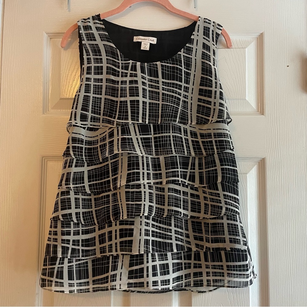 Coldwater Creek Size Medium Black White Sleeveless Dressy Top